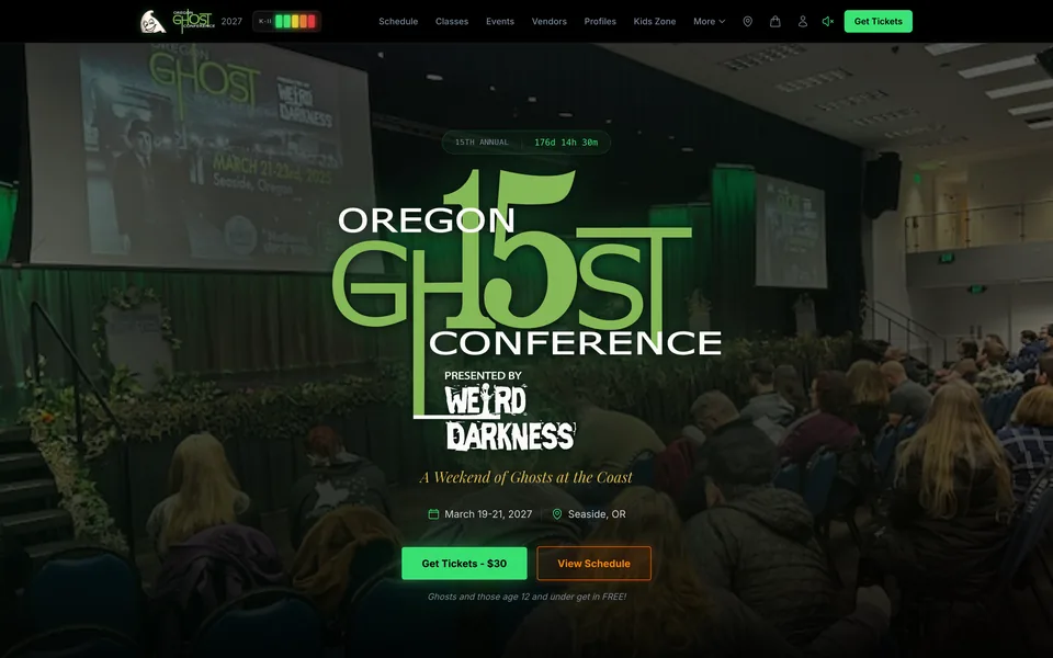 Oregon Ghost Conference - shipped client work, desktop view