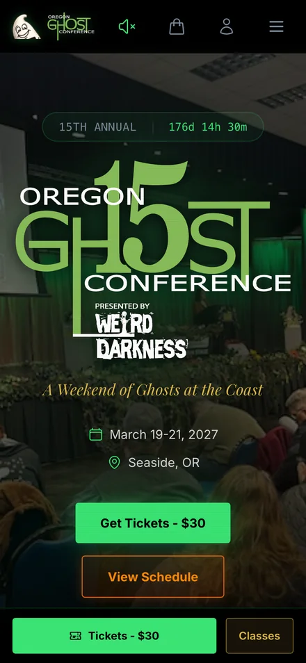 Oregon Ghost Conference - shipped client work, mobile view